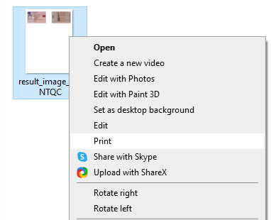Print context menu showing the print option